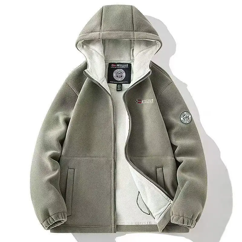 

European and American Plus Size Wool Hooded Jacket with Thick Fleece for Men and Women, Autumn and Winter Couple Hoodie Jacket