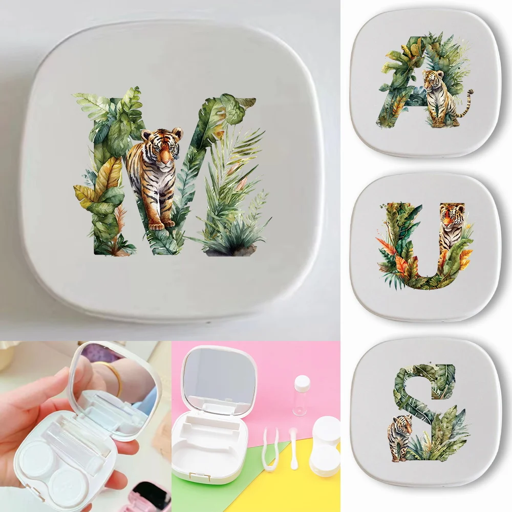 

Pocket Meitong Box With Mirror Beauty Pupil Box Portable Contact Lens Case Organizer Jungle Tiger Letter Pattern Travel Package