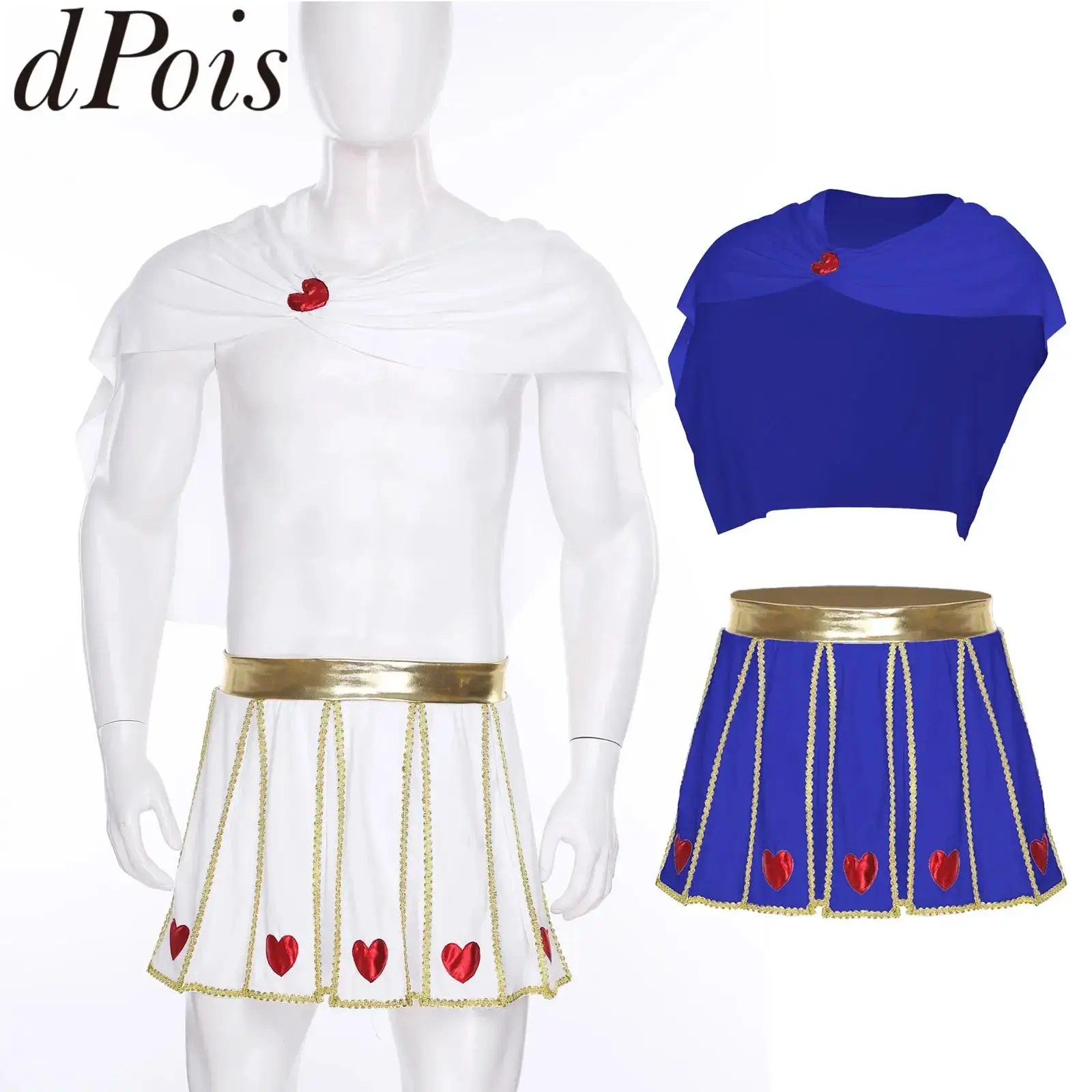 

Men Cupid God of Love Cosplay Costume Heart Pleated Skirt with Ruched Cape Anime Movie Role Play Halloween Party Fancy Dress Up