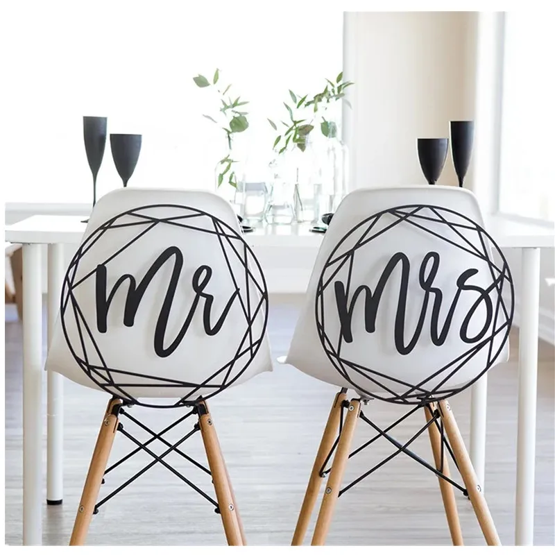 

Современные свадебные стулья с геометрическим стилем для свадебных стульев для невесты и жениха, минималистичный набор подвесных знаков для каллиграфии