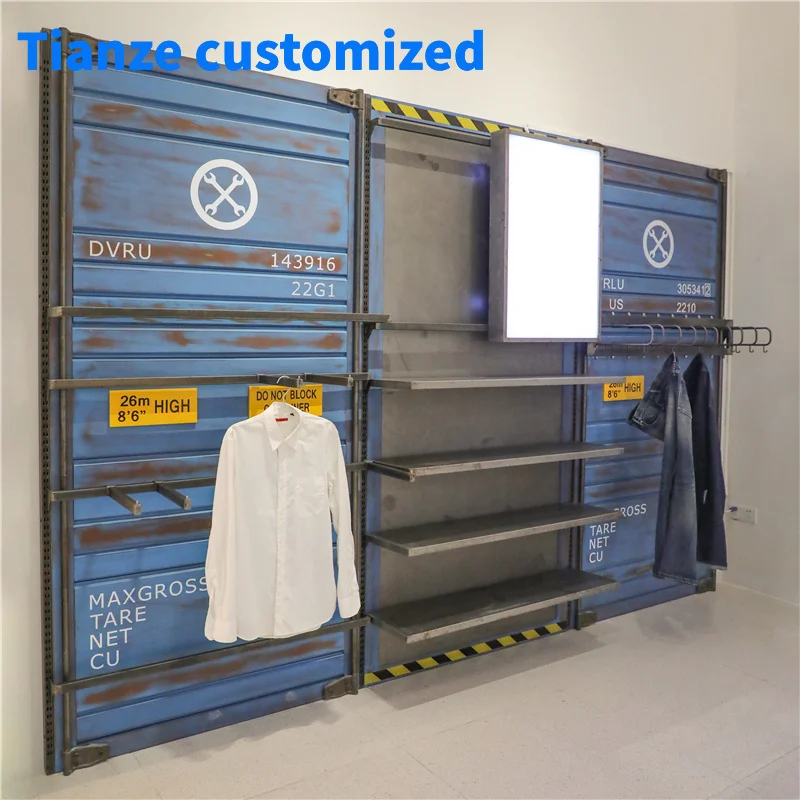 （customized）Customized High End Factory Price Direct Selling Garment Wall Mounted Retro Style Jeans Display Racks