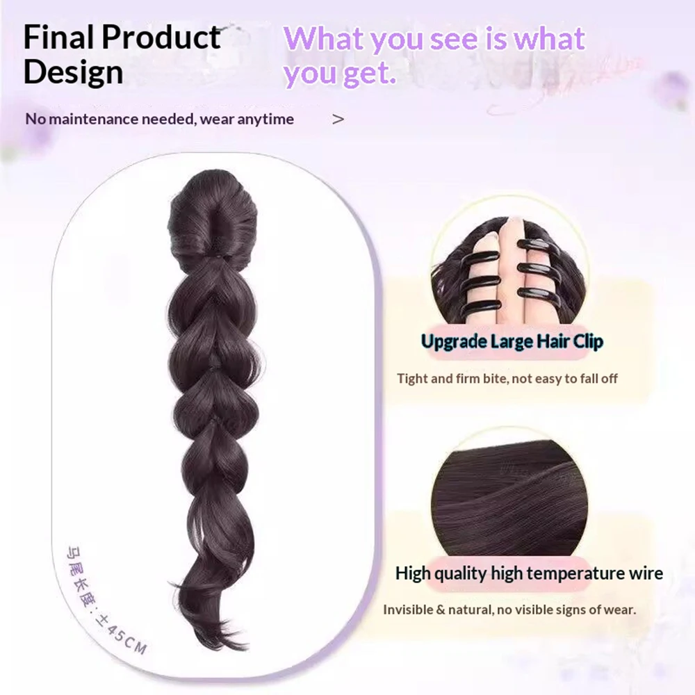 Fotografia 3: Acessório de Cabelo Sintético de 16 Polegadas, Rabo de Cavalo com Trança Torcida e Efeito Bolha, com Presilha de Garra, Resistente ao Calor, para Mulheres, Uso Diário e Festas