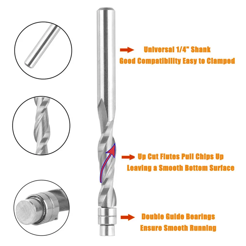 Double-edged spiral milling cutter, with a shank diameter of 3.175/6mm, made of tungsten steel, suitable for woodworking