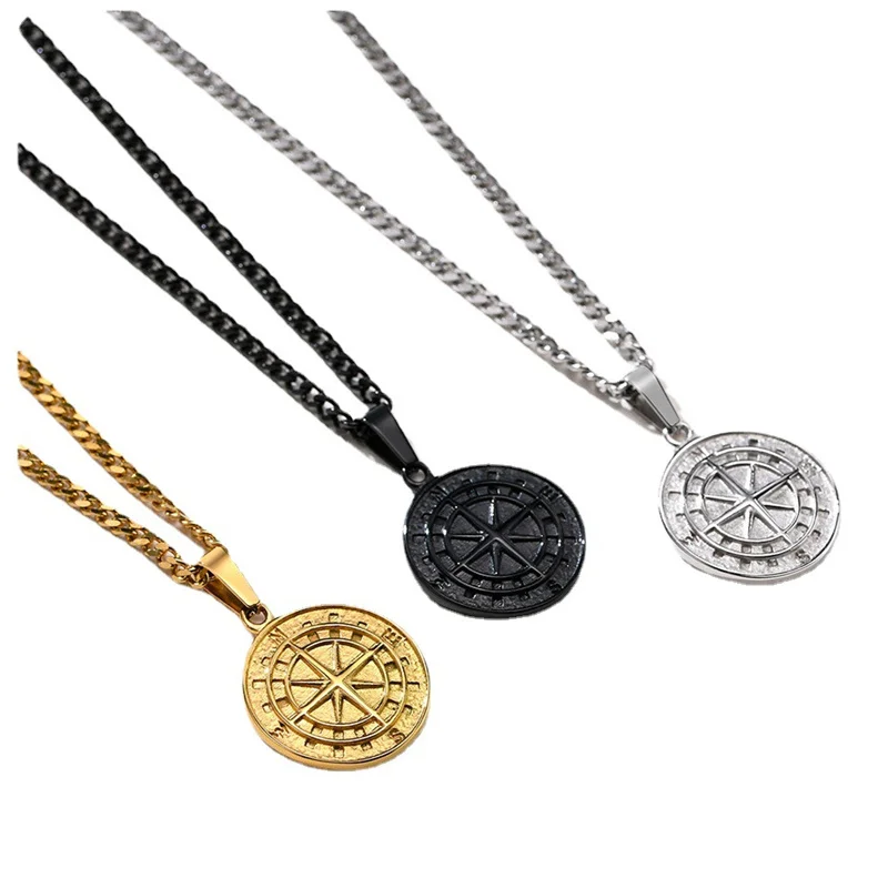 Rock-Mehrschichtige Kettenhalskette für Männer, Hip-Hop-Münzanhänger-Halskette, Figaro-Twist-Kettenhalskette, Herren-Street-Schmuck – Detail 5