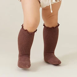 Chaussettes hautes en coton à volants pour nouveau-né, vêtement solide pour bébé, fille et garçon