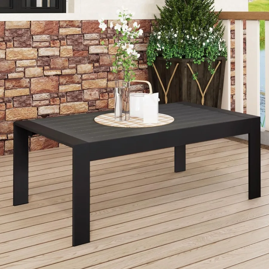 

AllWeather Aluminum Outdoor Coffee Table Modern Coffee Table for Outside Rectangle Patio Coffee TableBlack