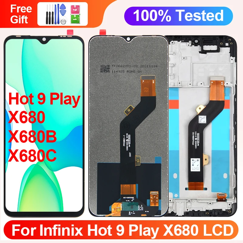 

6,82-дюймовый ЖК-дисплей Hot 9 Play X680, сенсорный преобразователь в сборе для Infinix Hot9 Play X680B X680C, замена ЖК-дисплея