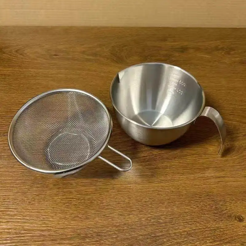 Taza Medidora de Acero Inoxidable con Escala, Taza para Extraer Café, Cesta de Drenaje, Taza para Batir Huevos, Utensilio de Cocina