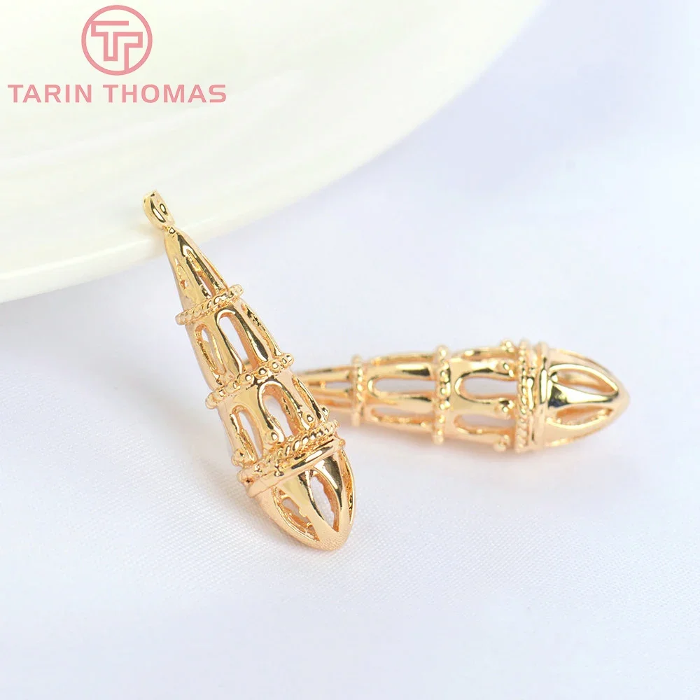 (5545) 6PCS 7.5x23MM 24K Gold Color Brass Stick Shape Hollow Out Charms Pendants High Quality Jewelry Making Findings Wholesale