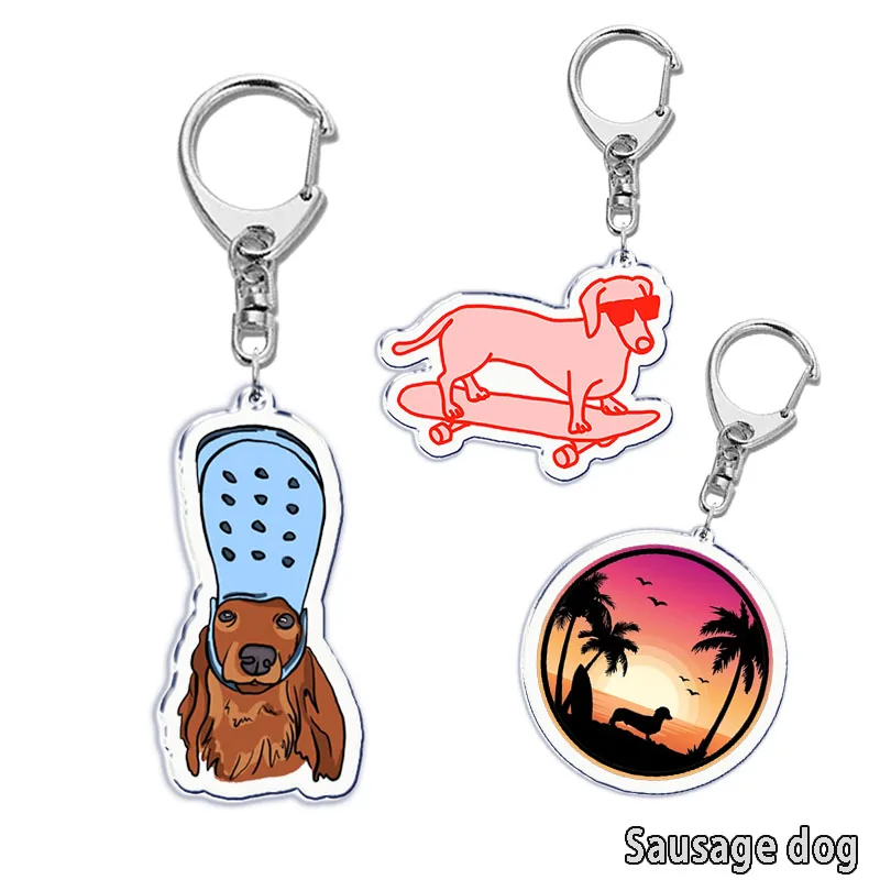 Cute Sausage Dog Funny Key Chain Keychains Ring for Accessories Bag Pendant Keyring Jewelry Pet Dachshund Meme Friends Gifts