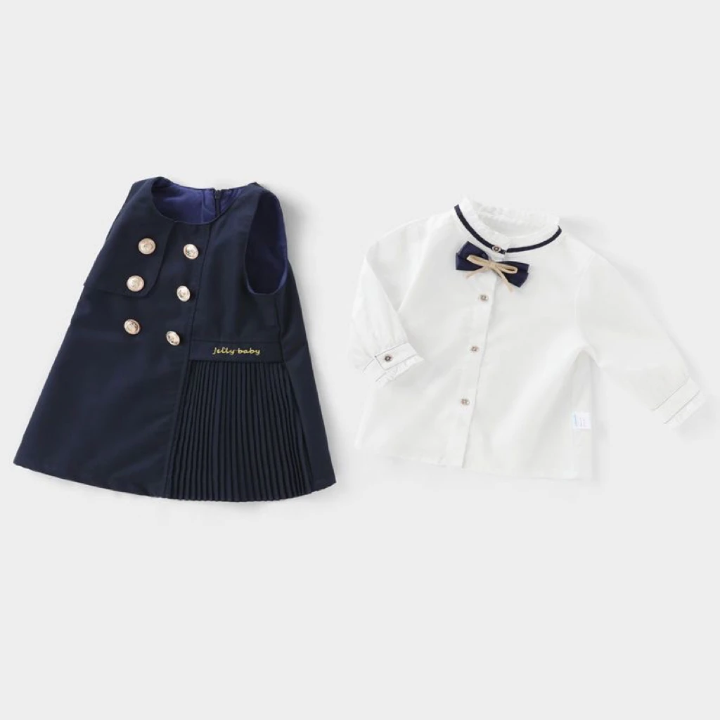 Fashion Baby Girl Clothes Set Shirt+Vest Dress 2PCS Infant Toddler Child Blouse For School Baby Uniform Clothing Suit 1-7Y