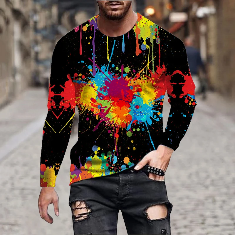 Graffiti Tie Dye 3D Print T-Shirts Men\'s Fashion Long Sleeve T Shirt Casual Streetwear Pullovers Harajuku Tops Kid Tees Clothing