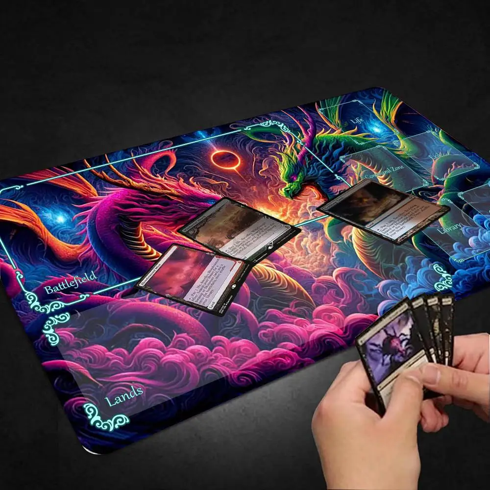 Flying Dragon pattern card playmat with zone magic DeskMat keypad mouse pad 35*60*0.2cm Play mat For Rune Battlefield MTG TCG