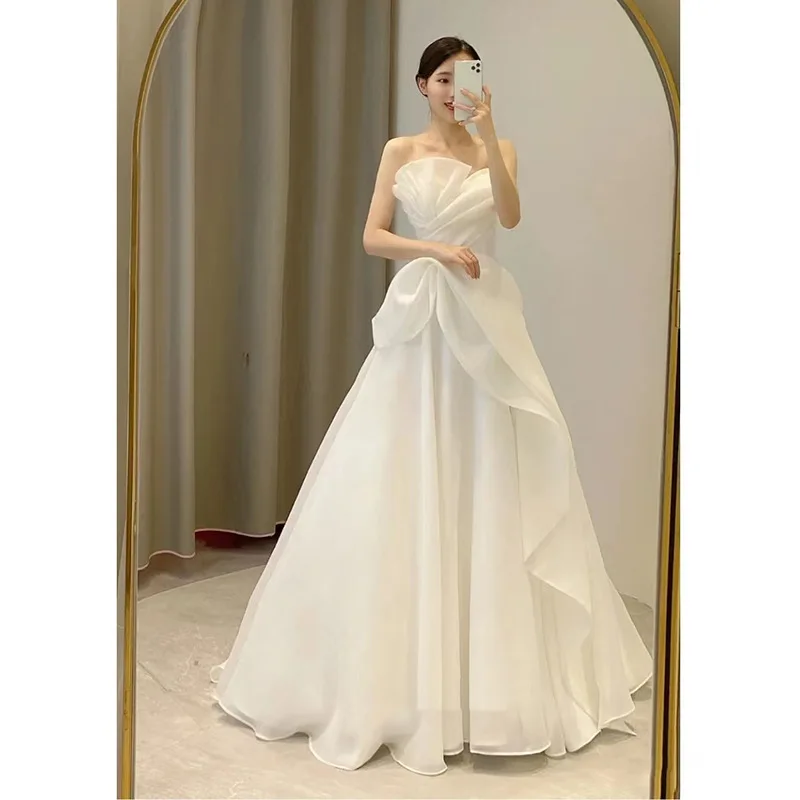 

White Elegant Off-Shoulder Wedding Dress 2025 New Birthday Party Banquet Evening Dresses Women's Slim Sexy Long Bridal Dress