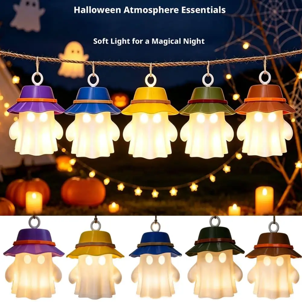 Cute Ghost Night Light LED Lantern Camping Warm Flickering Glow Ghosts Table Lamp for Halloween Decor Gift Various Camping Light