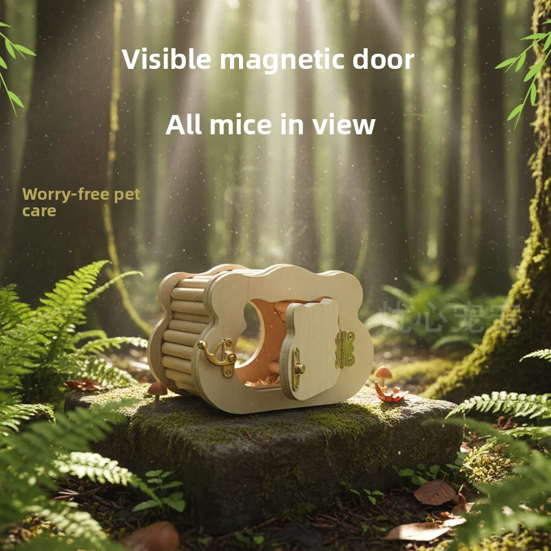 Real Wood Hamster House Outdoor Door Design Hideaway House Miniature Animal Wooden Hut Decorative Scenic Pet Toy for Hamsters