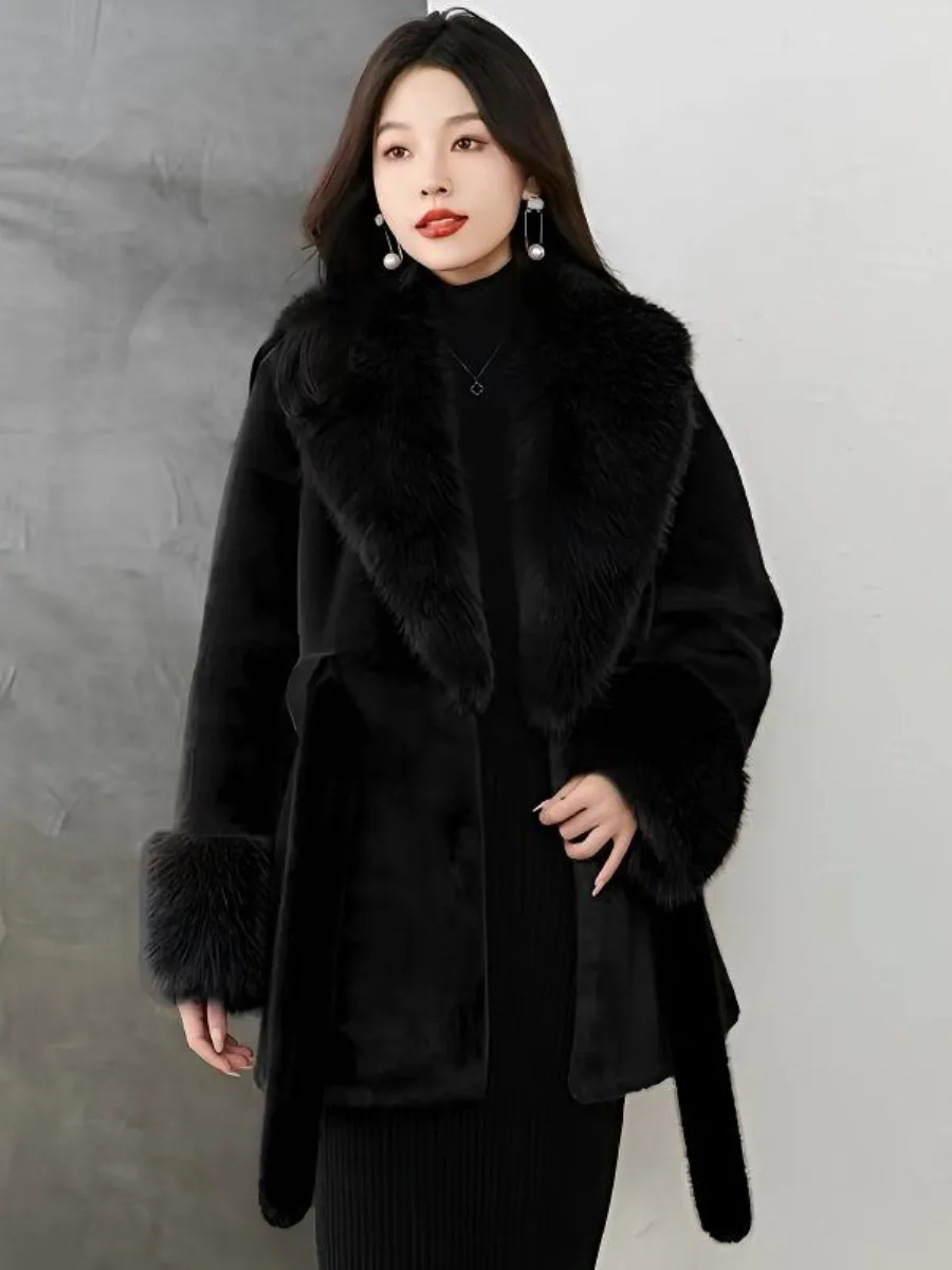 

High-End Mink Fur Coat Women's Mid-Length Trendy New Winter Thick Knee-Padded Health Ring Outerwear Stylish Accessory