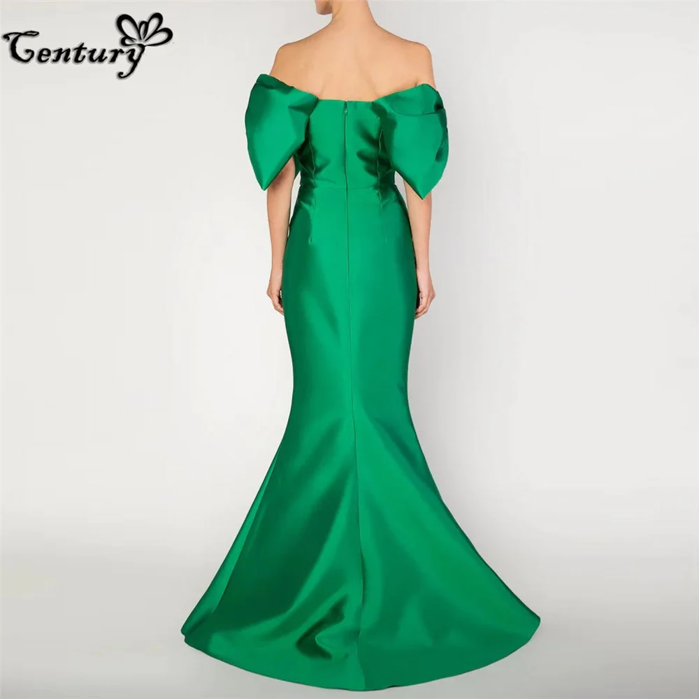 Green Prom Dress Big Bow Floor Length Off Shoulder Satin Evening Party Gowns Formal Dresses Robe De Soiree Femme Customized