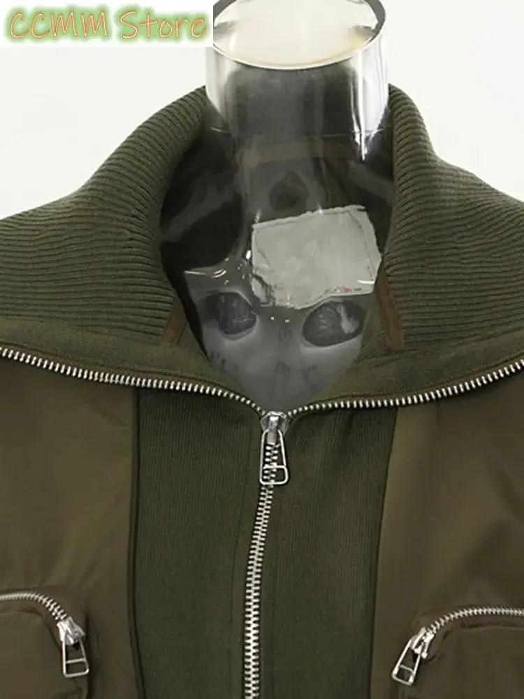 Loose Fit Army Green Big Pocket Casual Jacket New Lapel Long Sleeve Women Coat Fashion Tide Spring Autumn