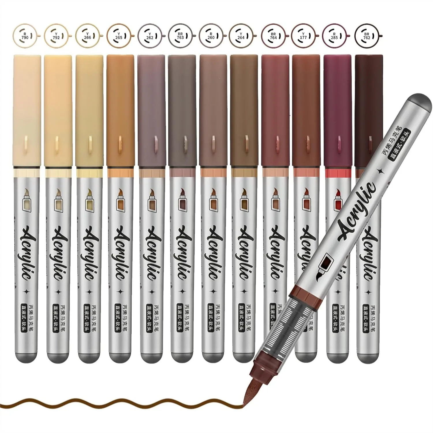 

12 Color Acrylic Paint Pens with Brush Tip for Rock Painting on Wood Glass Ceramic Canvas Stone DIY Art Supplies