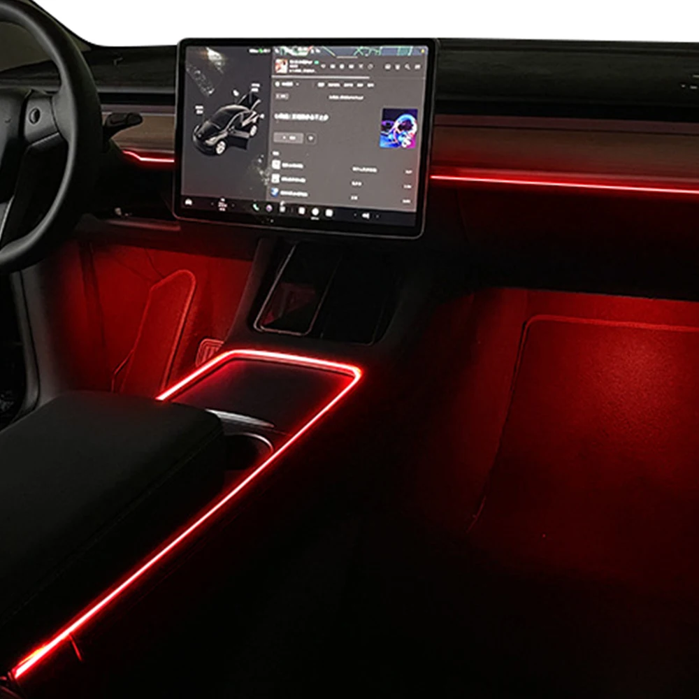 64 Kleuren Voor Tesla Model 3 2018-2022 Auto Voet Dashboard Console Omgevingslicht Usb Sigarettenaansteker Adapter Sfeer Lamp