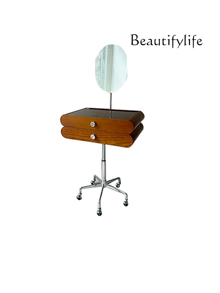 Movable Dresser with Cosmetic Mirror Versatile Bag Makeup Table Adjustable Retro