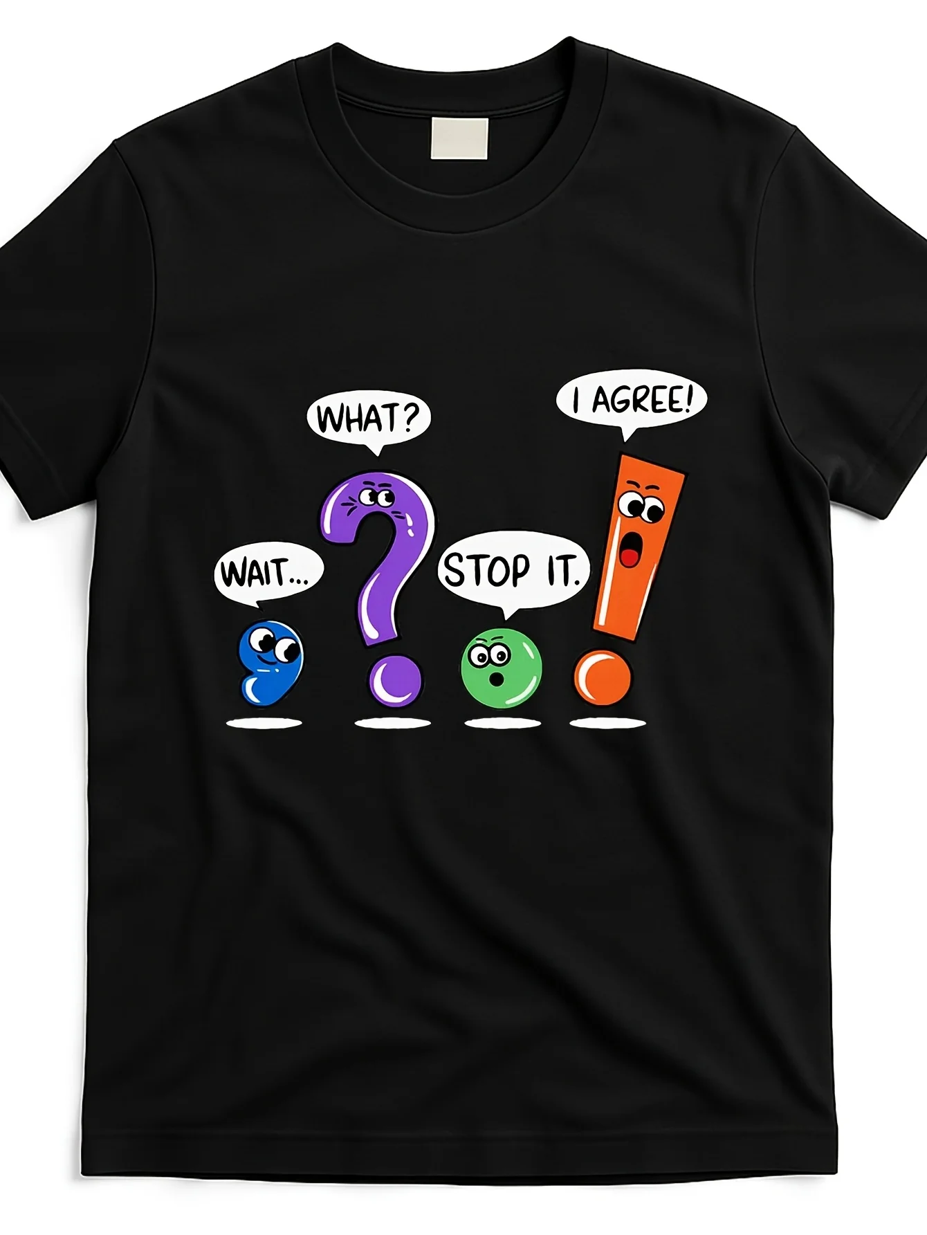 Funny Cartoon Grammar Punctuation Humorous T-Shirt 100% Cotton O-Neck Short Sleeve Summer Casual Mens T-shirt Streetwear