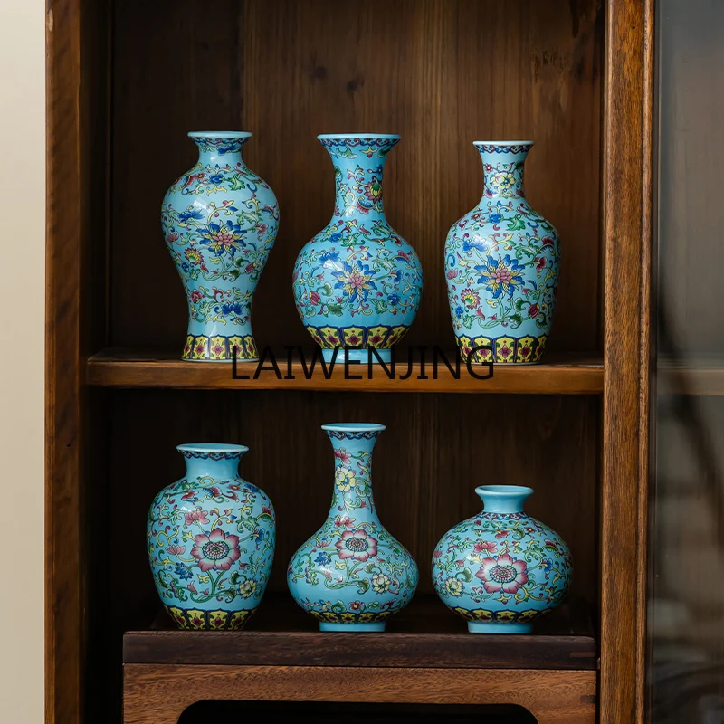 MJY Jingdezhen Chinese style vase ornament living room flower arrangement retro light luxury ceramic vase