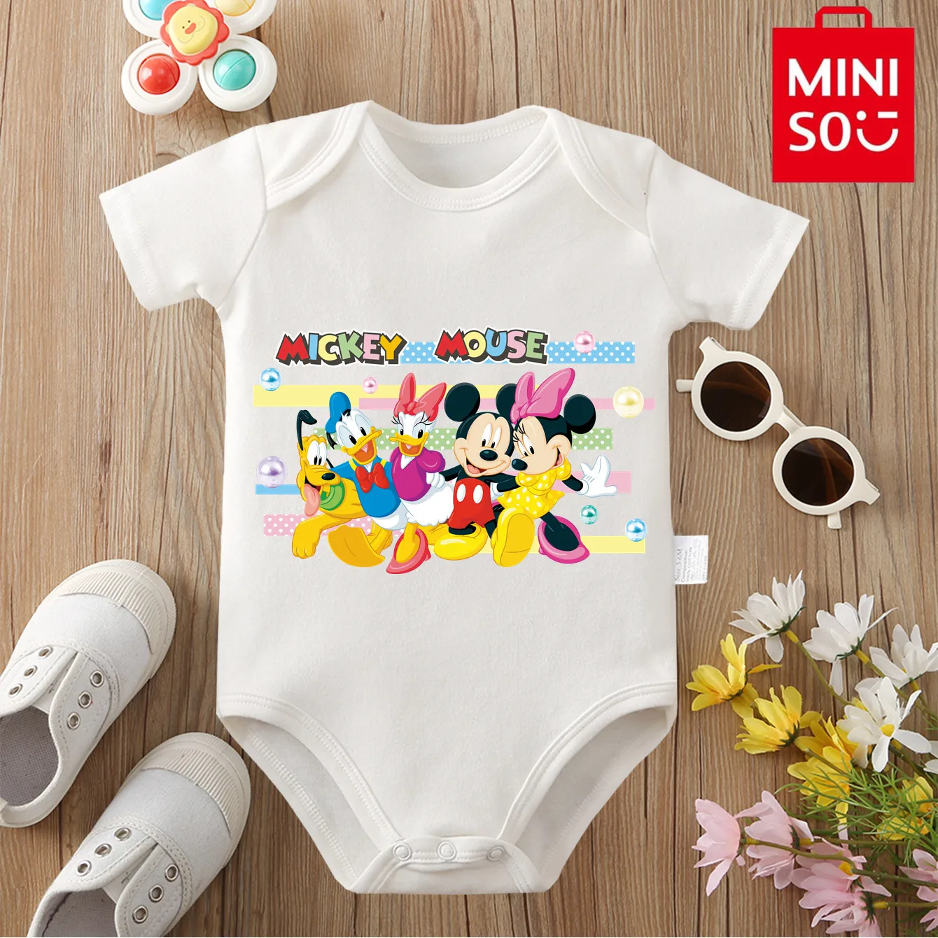 

Mickey Mouse MINISO Minnie Pure Cotton Bodysuit Soft Baby Cloths Gift for Baby Onesie Jumpsuit for 0 To 12 Months Cute Newborn