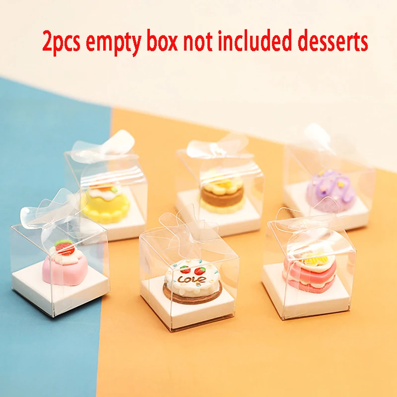 2 pz/set casa delle bambole mini scatola di torta trasparente simulazione in miniatura scatola di imballaggio per dessert accessori per casa delle bambole finta gioca giocattolo