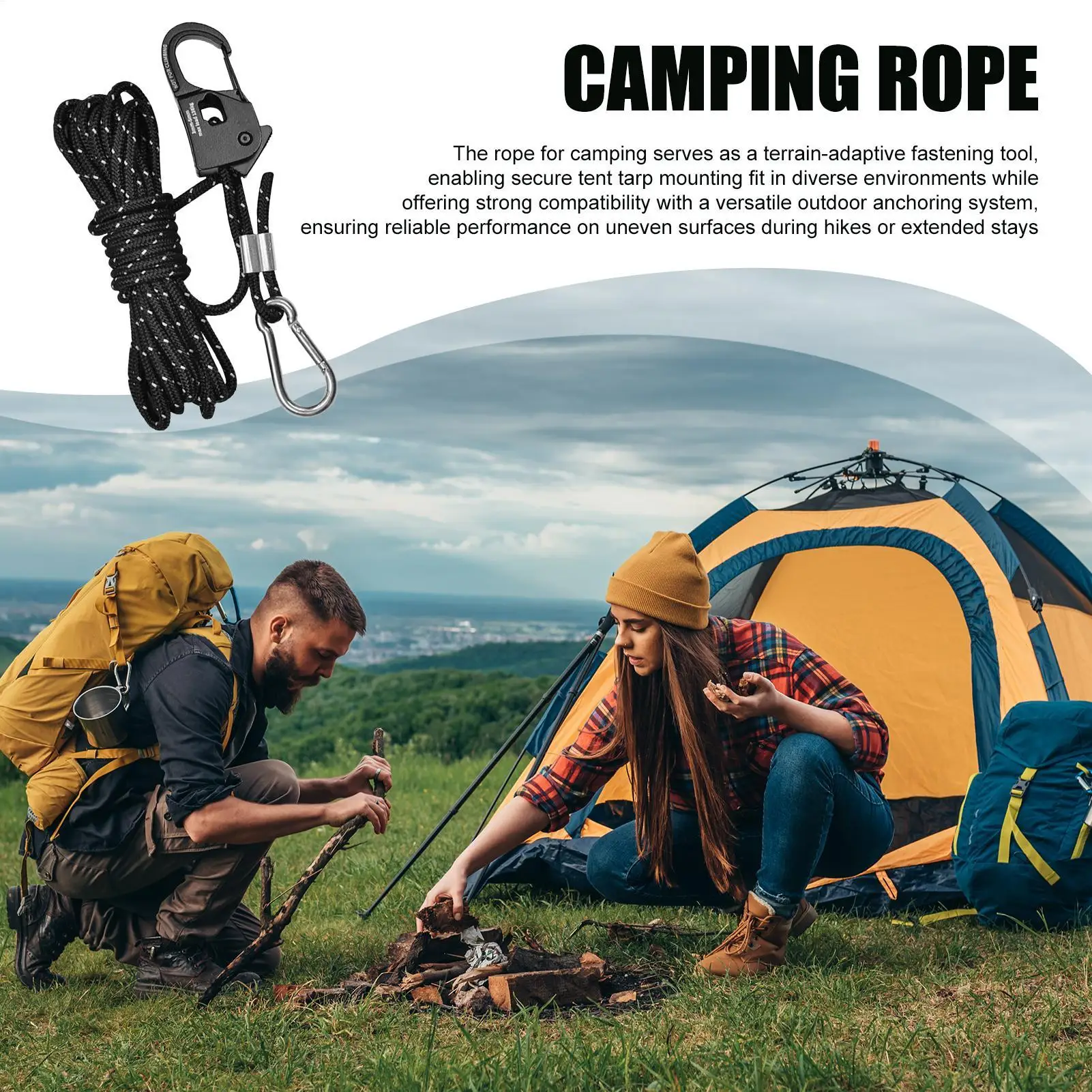 Tent Rope Windproof Nylon String With Adjuster 4mm Outdoor Automatic Camping Tent Rope For Hiking Shelter Backpacking Climbing