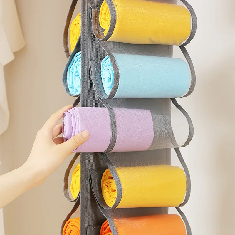 24 Holes Hanging Leggings Storage Jeans Bags Foldable Visble Independent Pocket Clothes Holders T-Shirt Organizer for Wardrobe