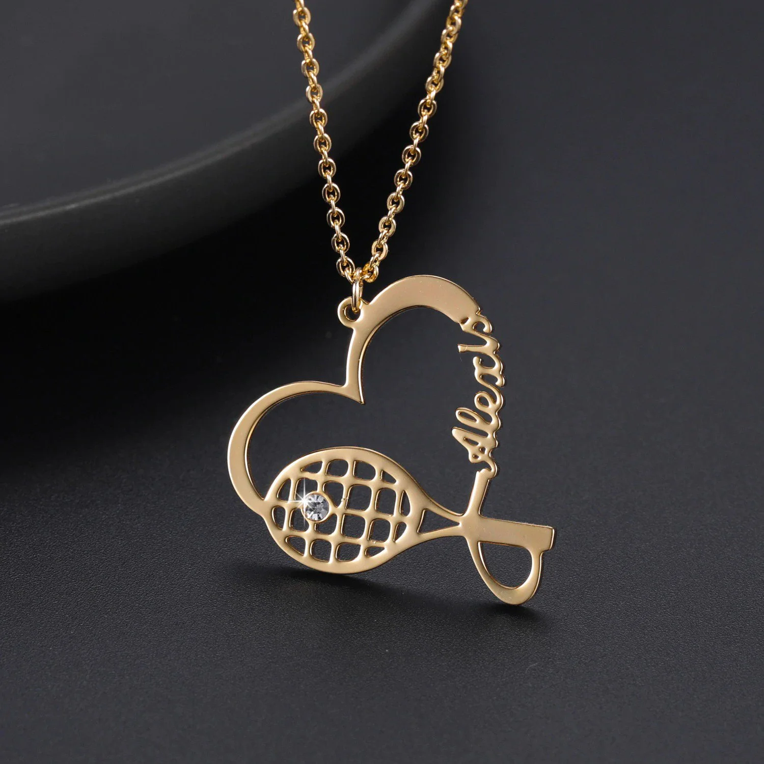 DS-MATE PROBE DO NOT BUY Personalized Tennis Name Necklace Birthstone Racket Pendant Chain for Her Custom Tennis Name Gi