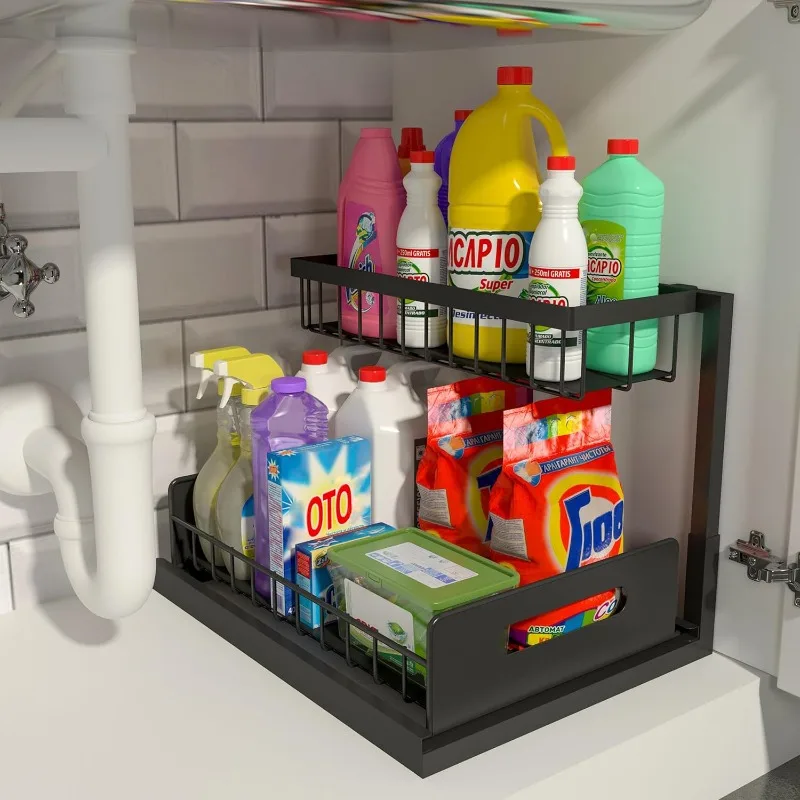 Under Sink Organizer, Pull Out Cabinet Organizer 2 Tier Slide Out Sink Shelf Cabinet Storage Shelves, Under Sink Storage for