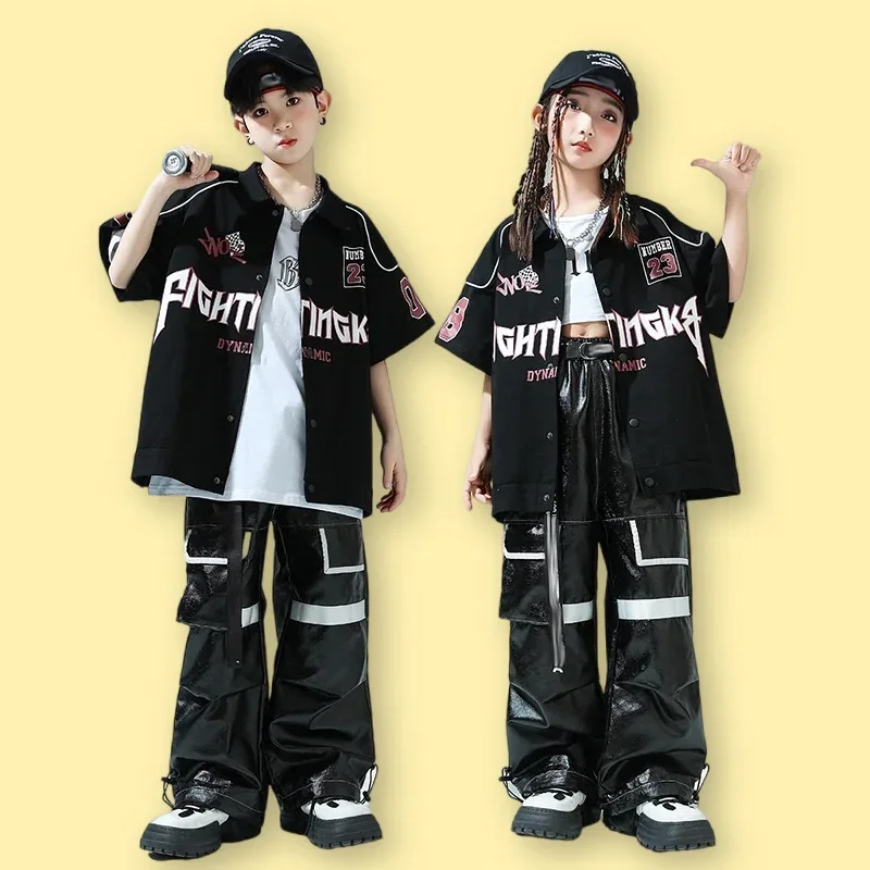 

Street Dance Children's Clothing Black Shirt Hip Hop Trousers For Boys Girls Fashion Clothes Stage Wear Jazz Dance Clothes