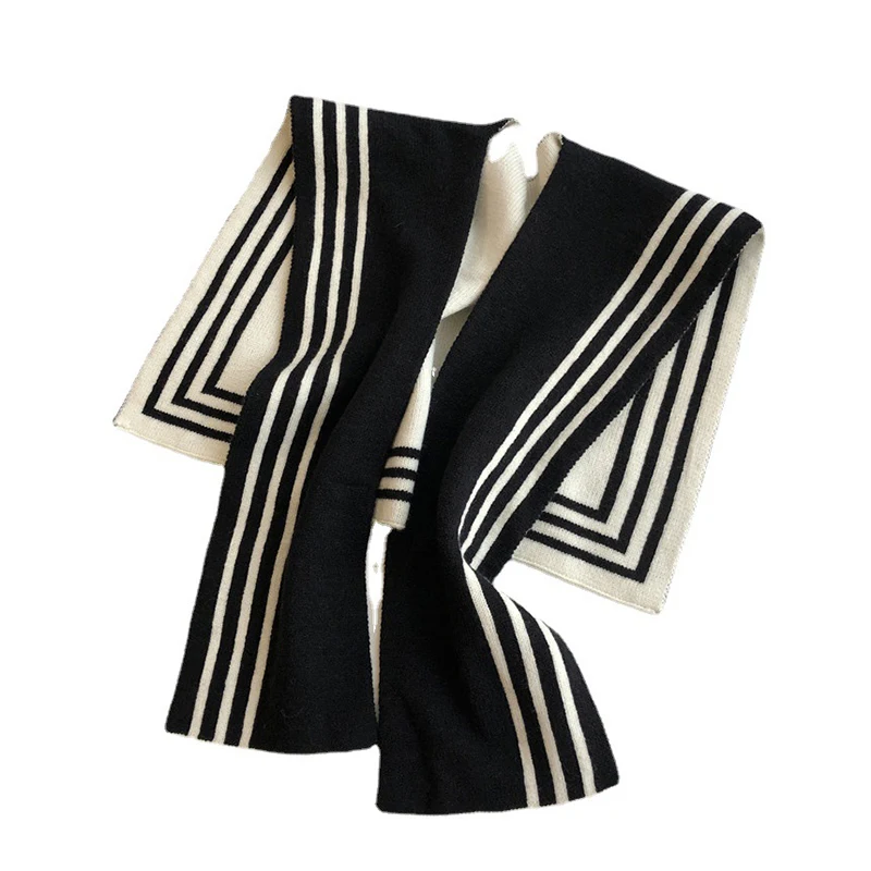 Korean Style Knitted Shawl Shirt Shoulder Striped Fake Collar Retro Style Scarf Female Accessories