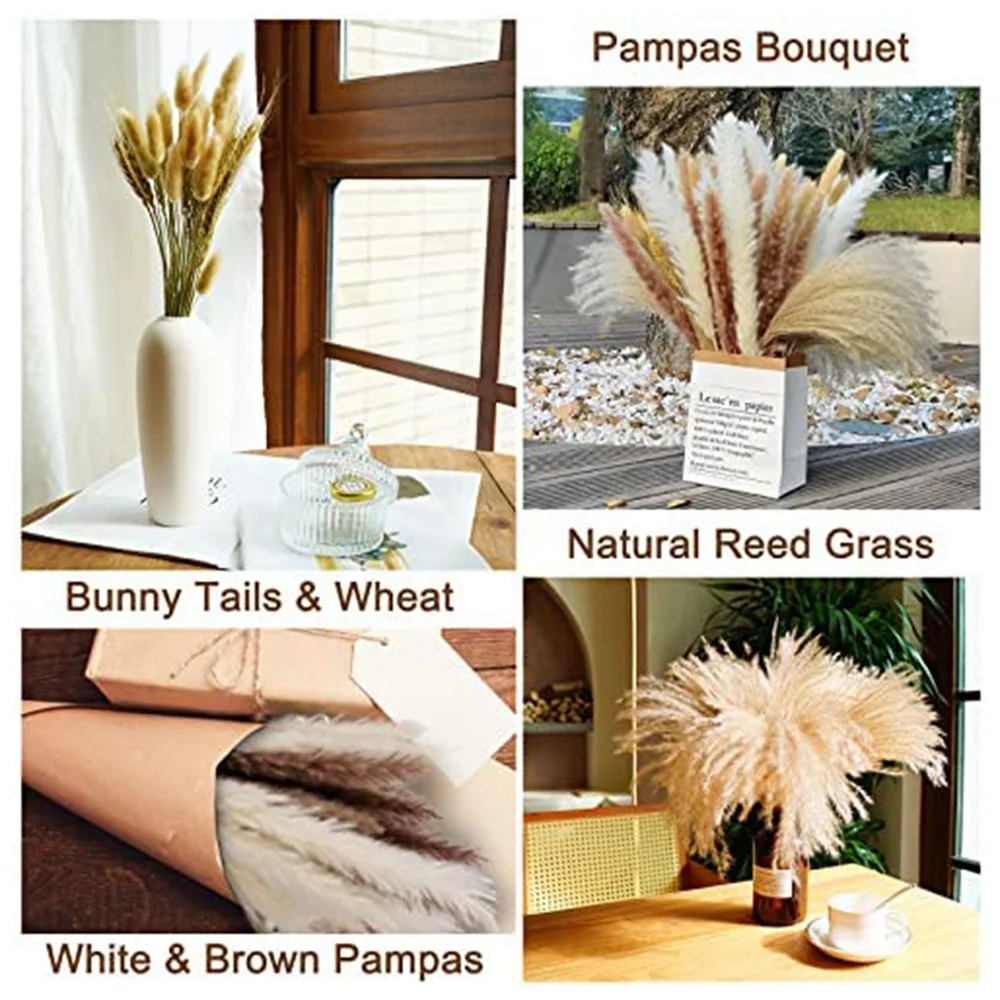 Pampas Grass Dried Pampas Reeds Natural Brown and White Rabbit Reeds for Bohemian Home Decor HOT