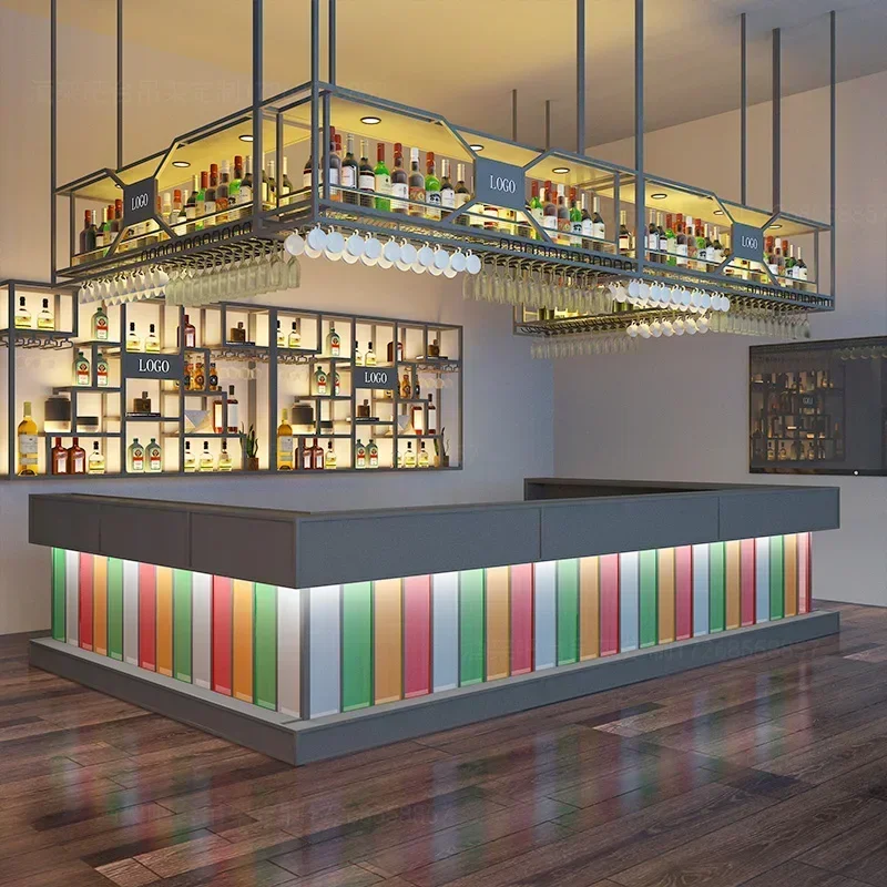 Wall Mounted Shelf Wine Rack Corner Liquor Display Metal Club Bar Cabinet Sets Commercial Home Furniture