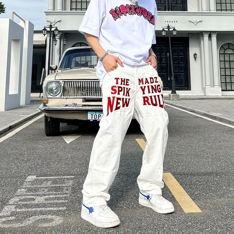 

White Jeans Trousers for Men Streetwear Stylish Men's Pants Denim Hip Hop Y2k Man Trendyol Male Casual Print Summer Harajuku