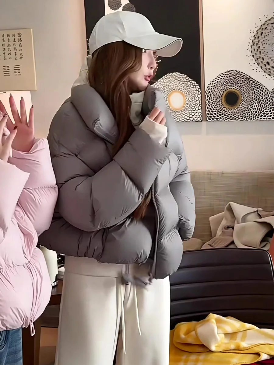 المرأة ort ey down Jaet 2025 شتاء جديد 90 الأبيض دو ريشة الوقوف طوق Thiened الخبز Sle معطف غير رسمي دافئ