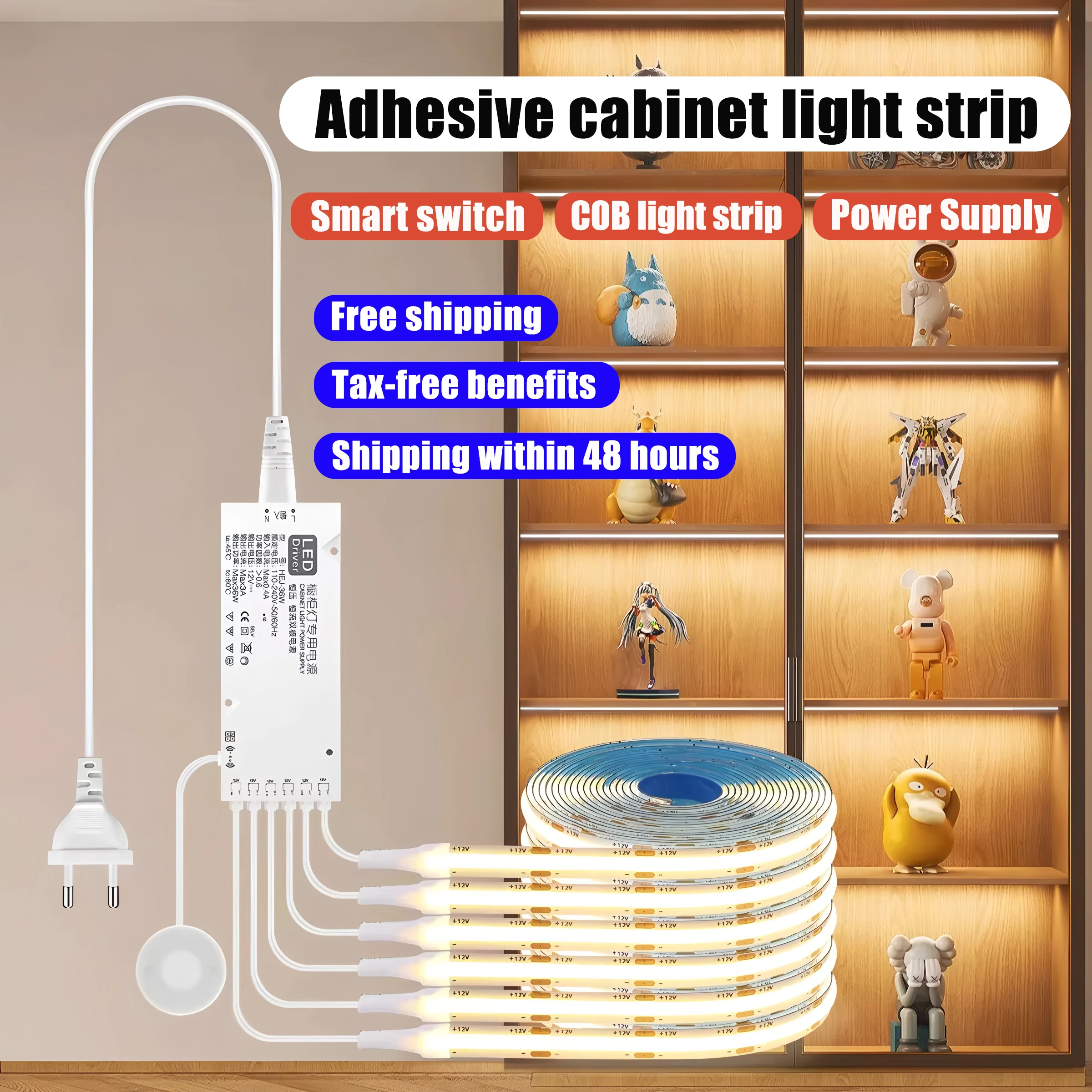 

Cabinet Smart Light Strip Through Wood COB LED Light with Touch Sensor Light 320 Lights/M Warm White/Neutral White Parallel Ligh