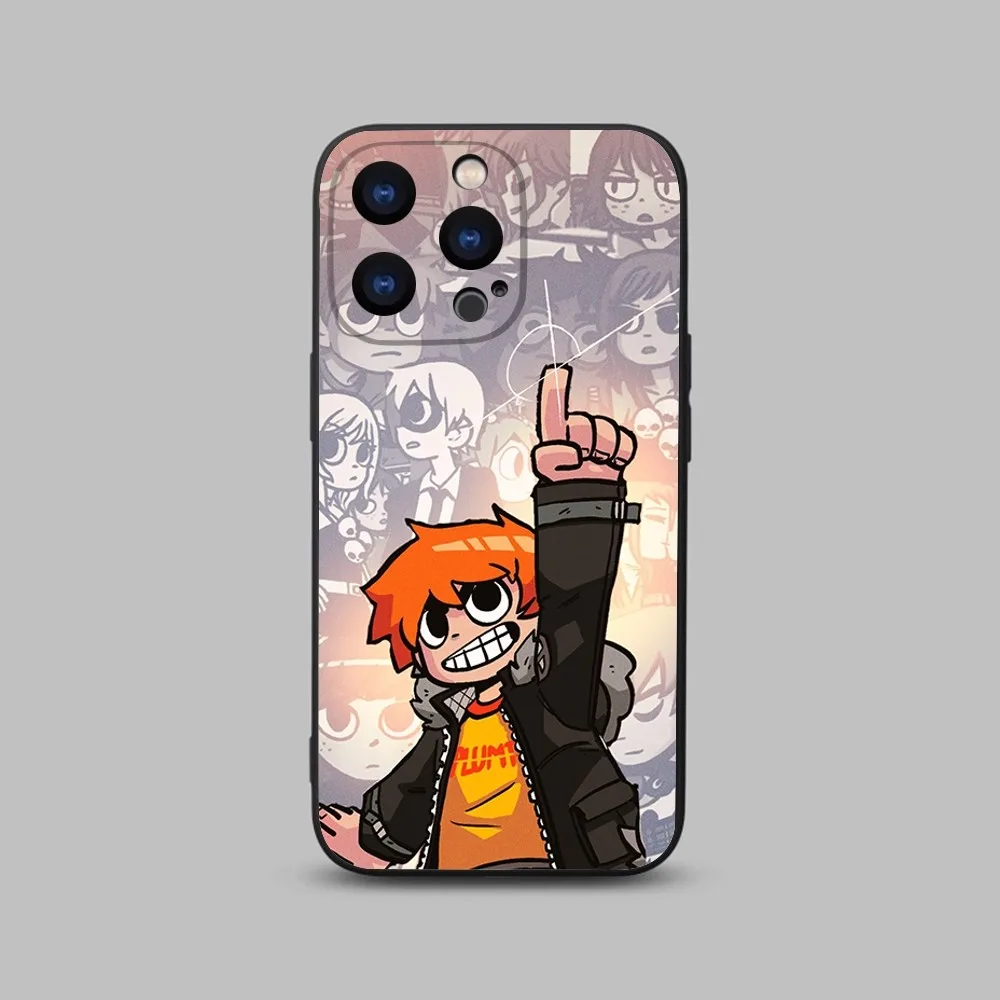 Cartoon Scott Pilgrim Phone Case For iPhone 15,14,13,12,11 Plus,Pro,Max,XR,XS,X,7,8 Plus,SE,Mini Black Silicone Soft