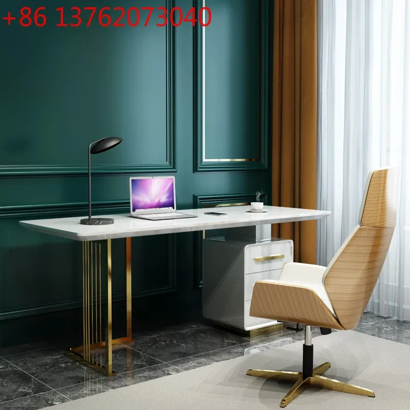 

Light luxury student rock slab desk simple household storage desk cabinet integrated