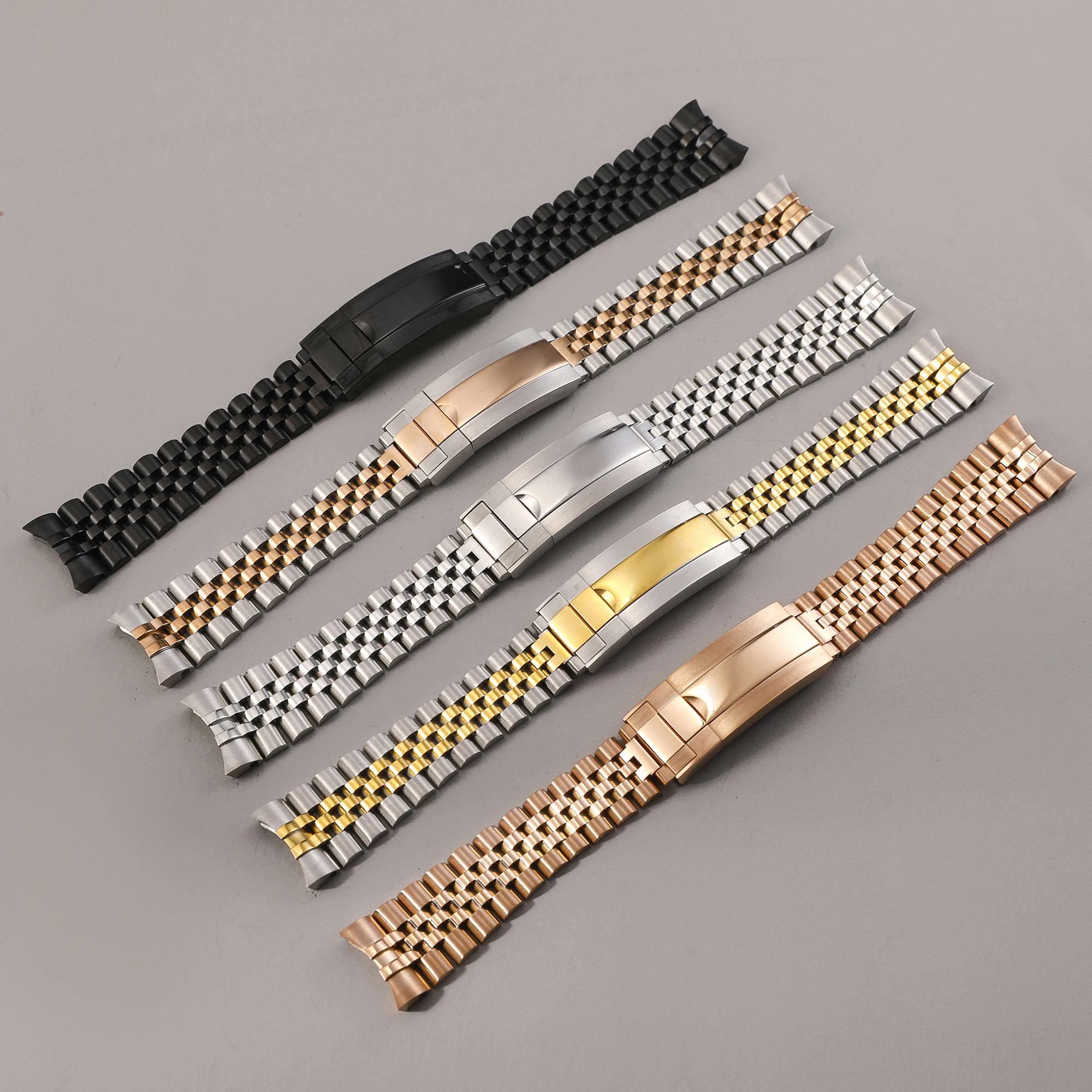 20MM Jubilee Bracelet 904L Stainless Steel Curved End Solid Five-Bead Glide Lock Clasp Wristband For Sub Log NH35 Part Strap