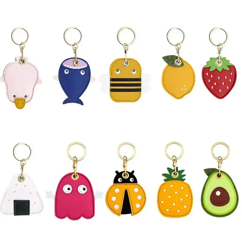 Fashion Cartoon Animal Shape Leather Badge Card Holders for Airtag Protective Sleeve Access Control Card Cover with Key Chains