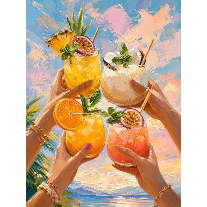 DIY Tropical Summer Cocktail Diamond Painting, Eye-catching Vibrant Art For Living Room Wall Decoration Exquisite Gift