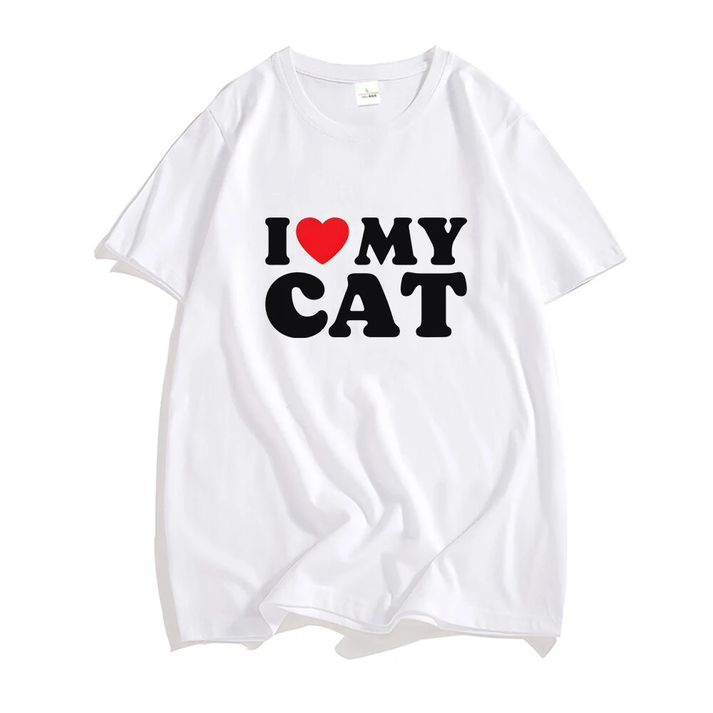 I Love My Cat T-shirt Harajuku Letter Print Heart Graphic Unisex Tshirt Summer Fashion Streetwear Short Sleeve Women Men T Shirt