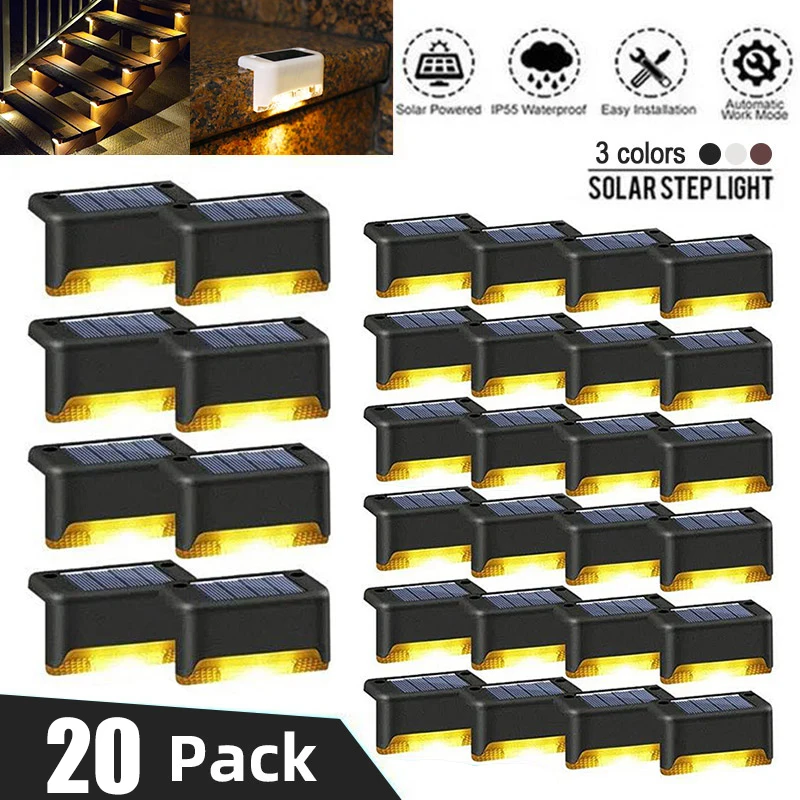 Solar Deck Lights 20 Pack Outdoor Step Lights Waterproof Led Solar Lights for Railing Stairs Step Fence Yard Patio and Pathway