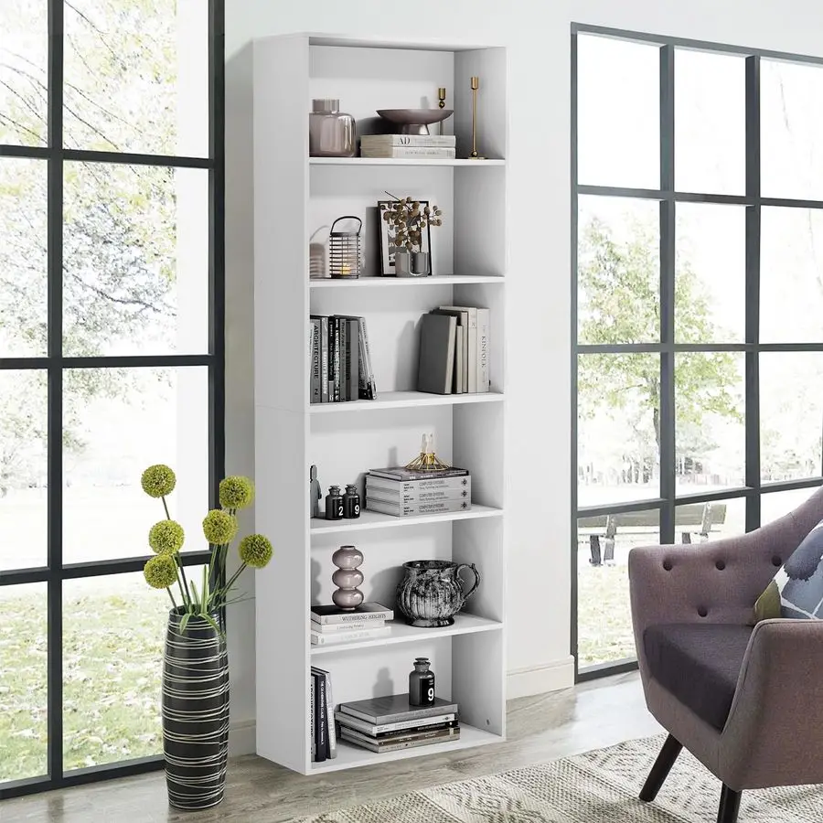 

Tall 6Tier Bookshelf, Large Open Display Bookcase with Ample Storage, Floor Standing Book Shelf for Living Room, Home Office, B