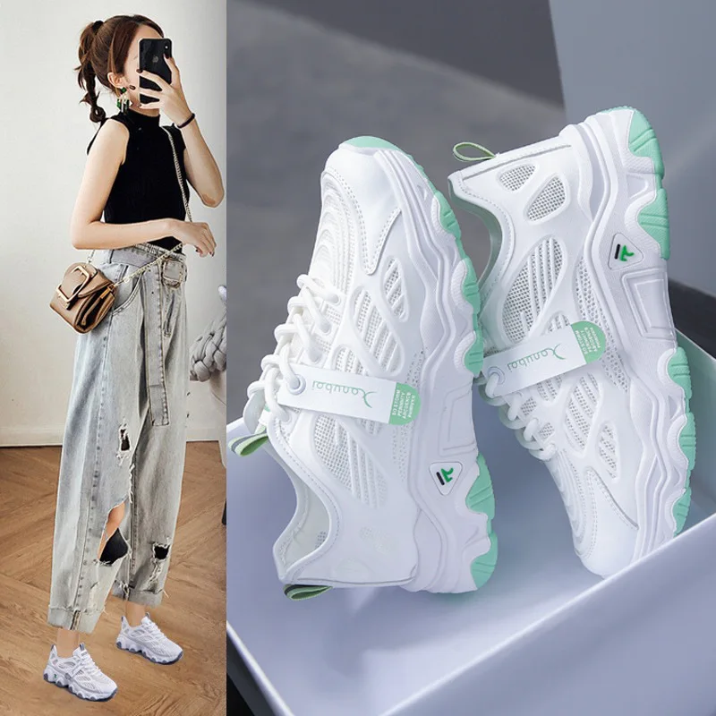 Fashion Korean Version Sneakers INS Trendy Breathable Mesh Running Shoes Summer New Women\'s ShoesStudent Sports Shoes